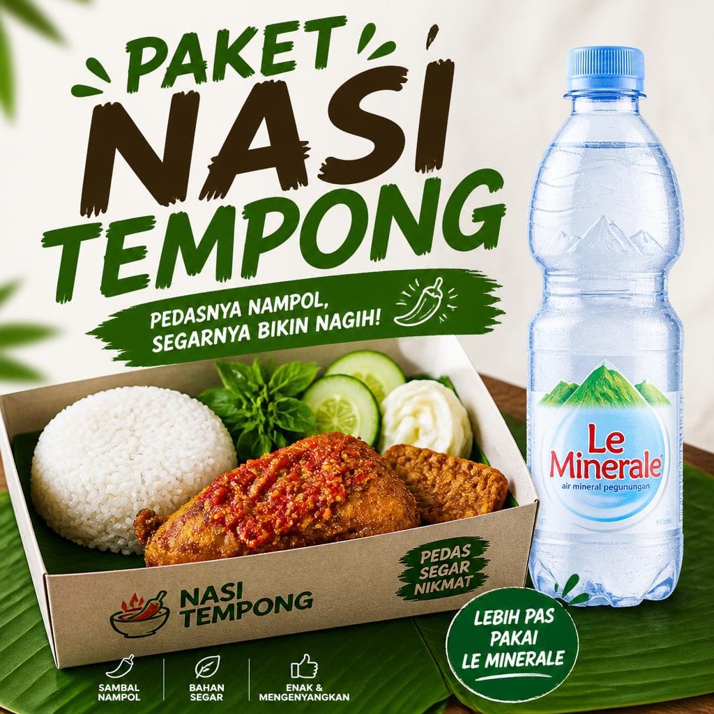 Paket Nasi Tempong Le Minerale dari Bakso Lapangan Tembak Senayan
